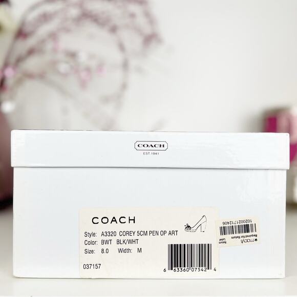 Coach Corey Monogram Signature Peep Toe Platform Heels Pumps Black White Size 8 - Picture 13 of 14